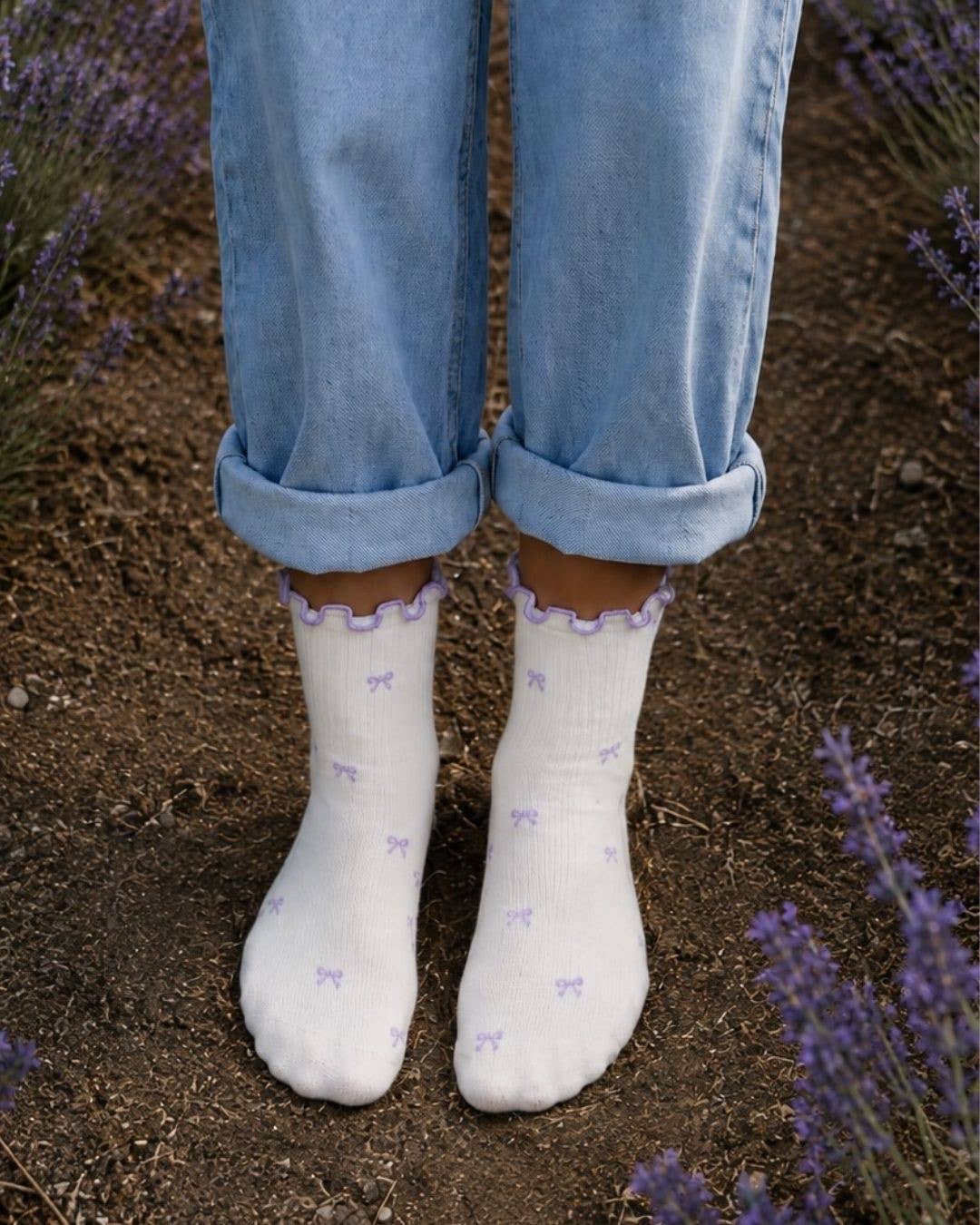 Lavender Bow Pattern Grip Sock Non-Slip Pilates & Barre Sock