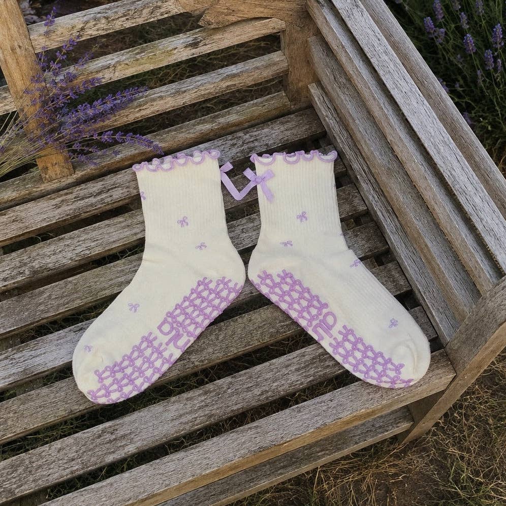 Lavender Bow Pattern Grip Sock Non-Slip Pilates & Barre Sock