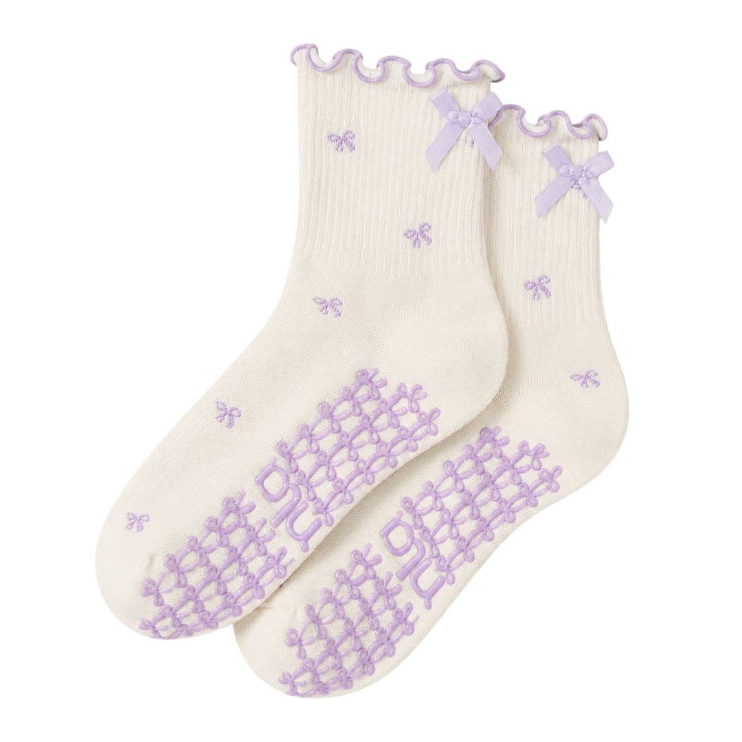 Lavender Bow Pattern Grip Sock Non-Slip Pilates & Barre Sock
