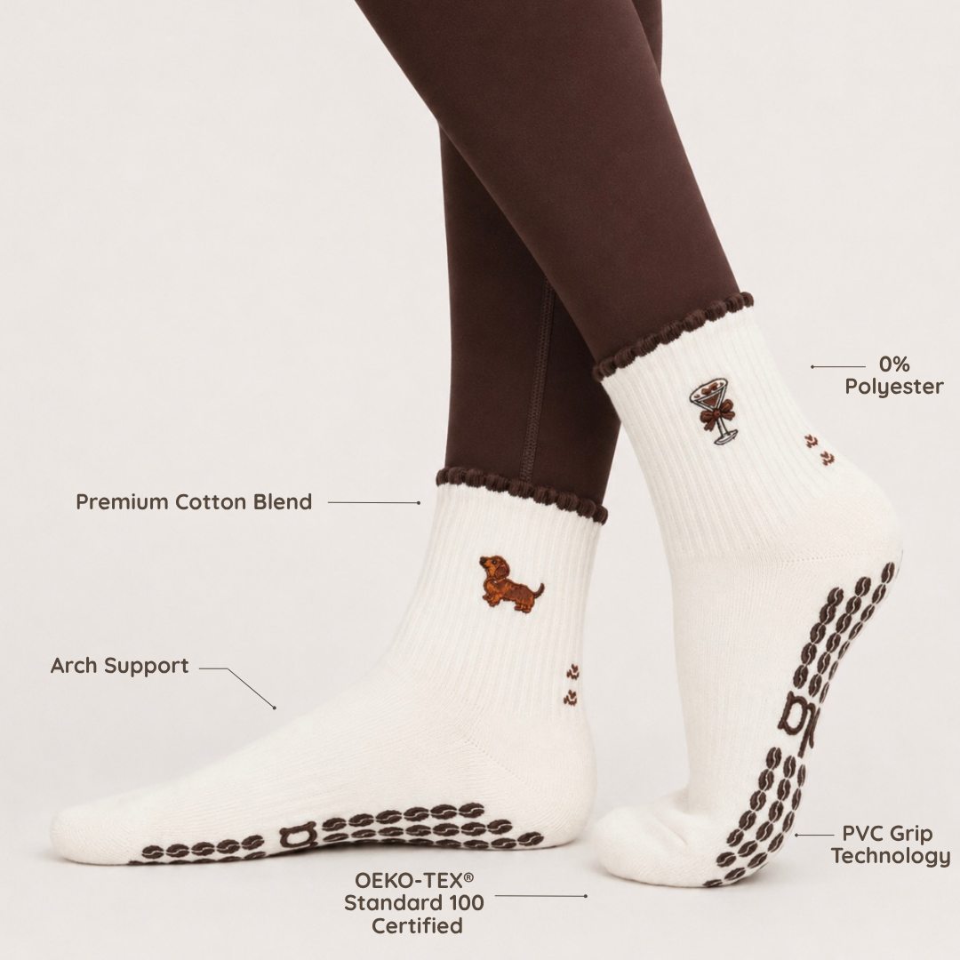 Dachshund & Espresso Martini Double Sided Pilates Grip Sock