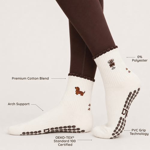 Dachshund & Espresso Martini Double Sided Pilates Grip Sock