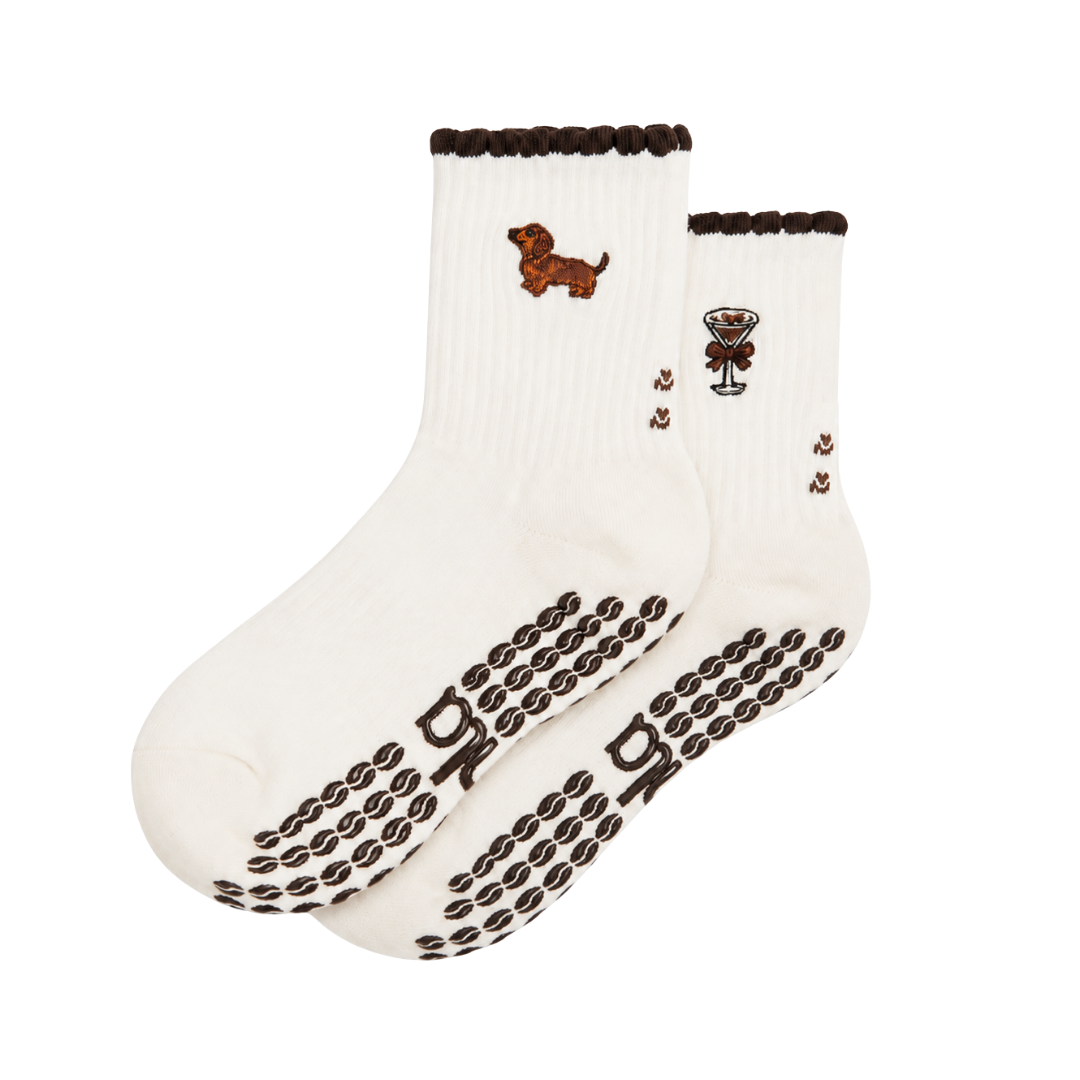 Dachshund & Espresso Martini Double Sided Pilates Grip Sock