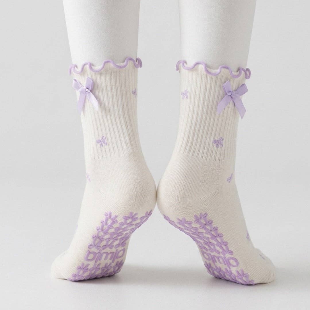 Lavender Bow Pattern Grip Sock Non-Slip Pilates & Barre Sock